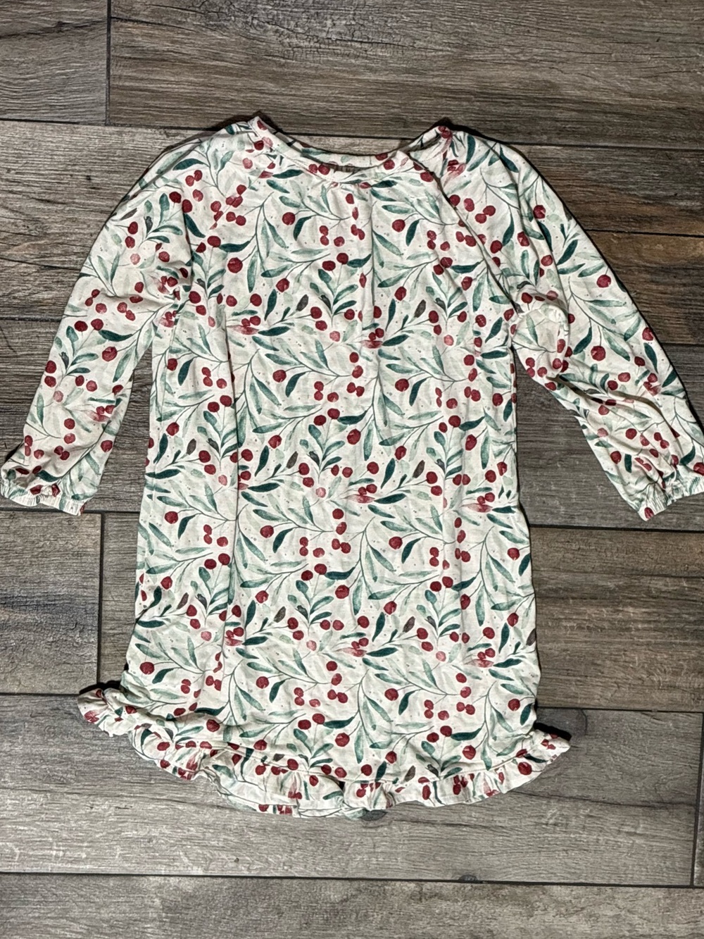 Magnetic Me Cream Dress with Red Berry and Green Leaf Print